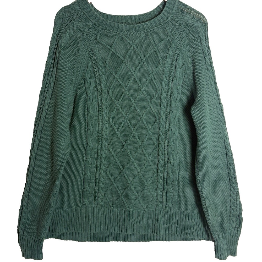 Gap Cable Knit Fisherman Sweater Womens XLT Green Preppy Classic Cotton Knit